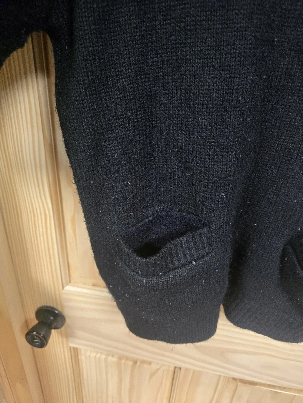 Men's Black Turtleneck Sweater with Contrast Stripe Detail